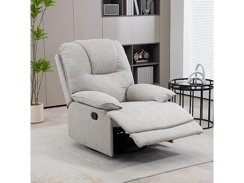 Fauteuil relax lin gris avec repose-pieds salon TV 145° 89x101x105 cm