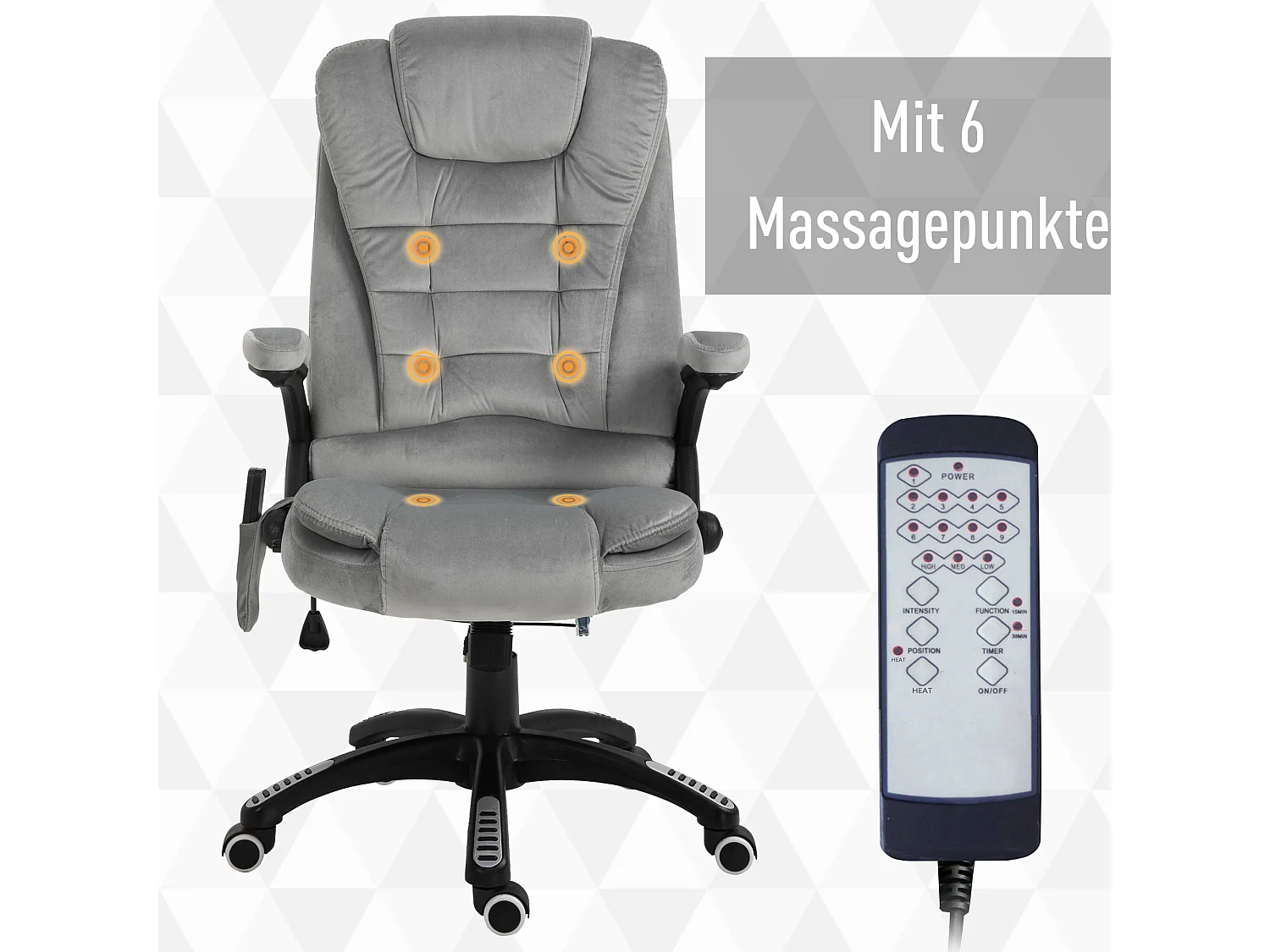 Silla de oficina ergonómica de masaje de PU, reclinable, con calefacción, gris, 68 x 72 x 110-120 cm