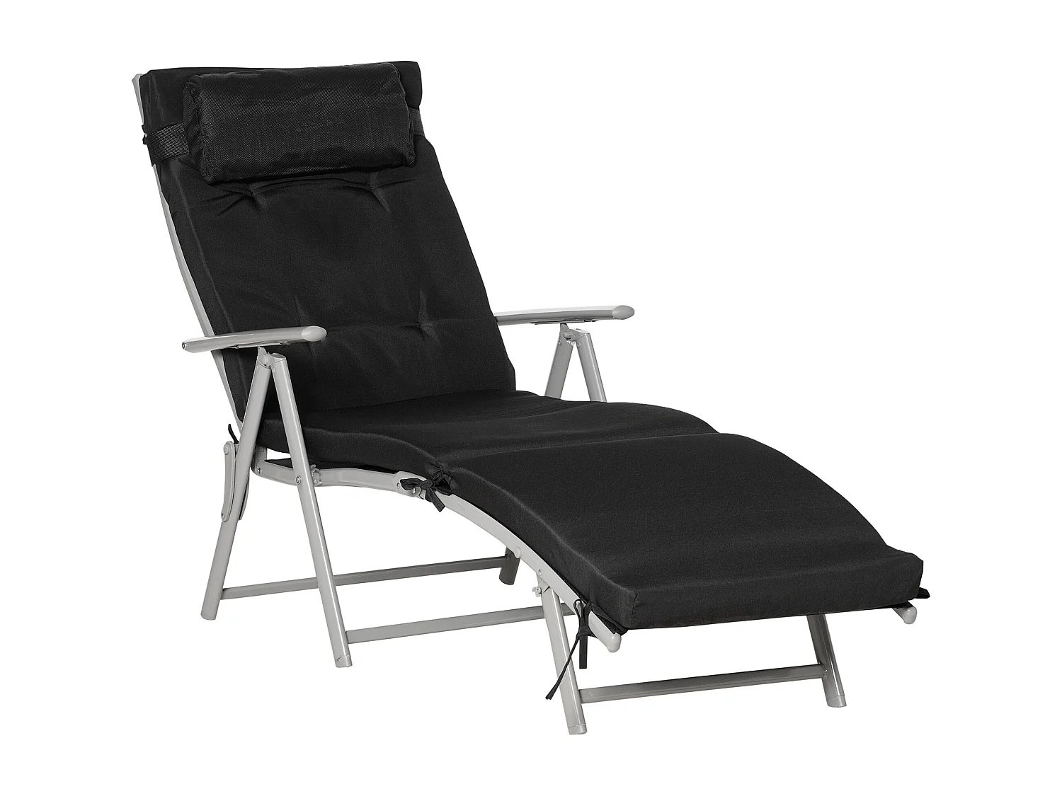 Sillón plegable de textilene negro, 7 posiciones, cojín, exterior, 137x63,5x100,5 cm