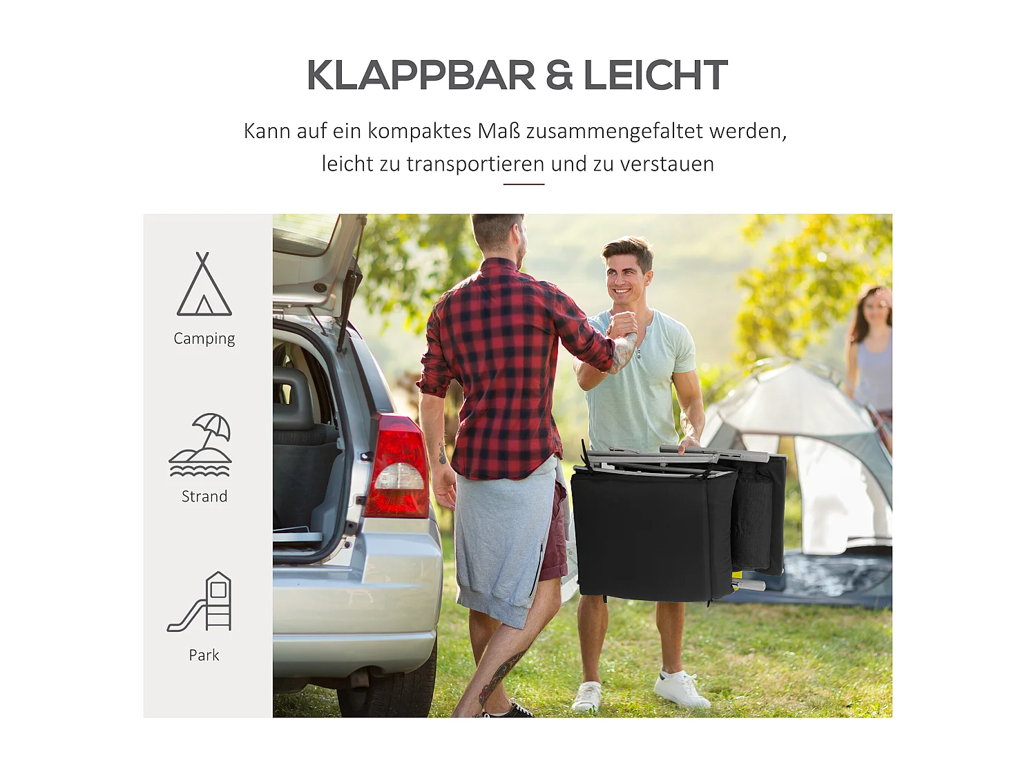 Sillón plegable de textilene negro, 7 posiciones, cojín, exterior, 137x63,5x100,5 cm