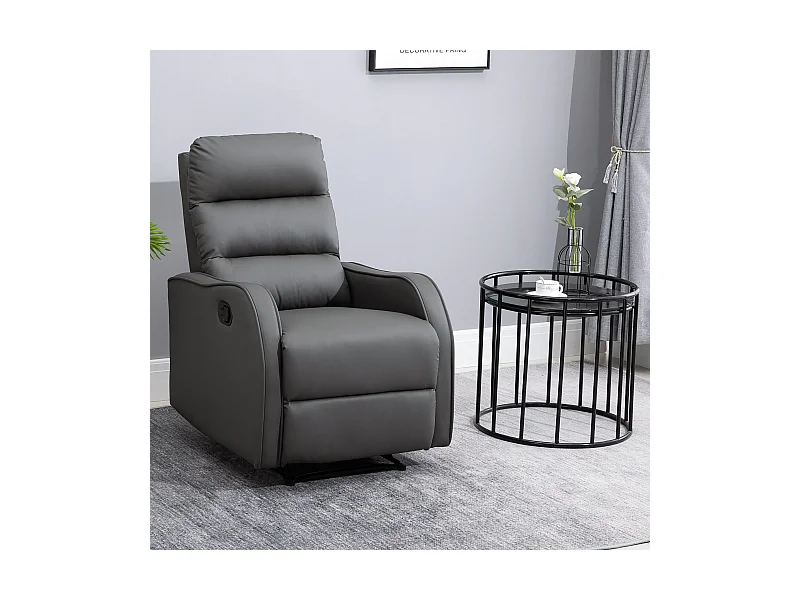 Fauteuil relax pivotant grigio con dossier inclinabile e porte‑boisson, microfibra, 125 kg