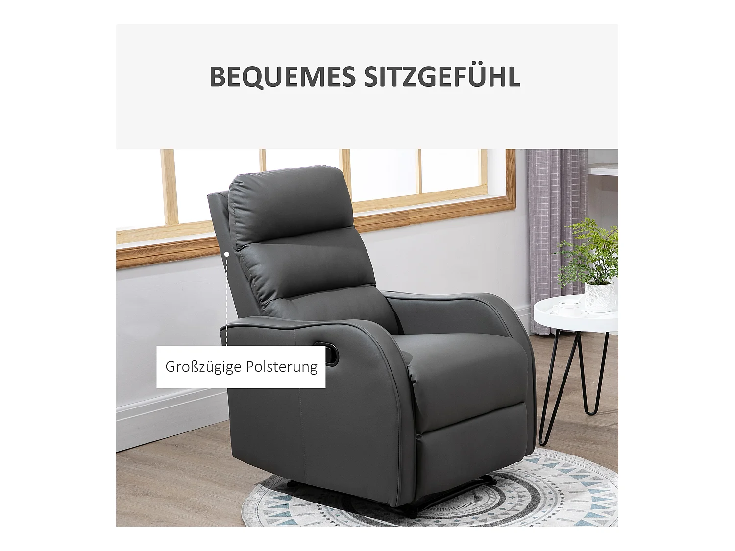 Sillón giratorio reclinable gris con respaldo reclinable y portavasos, microfibra, 125 kg