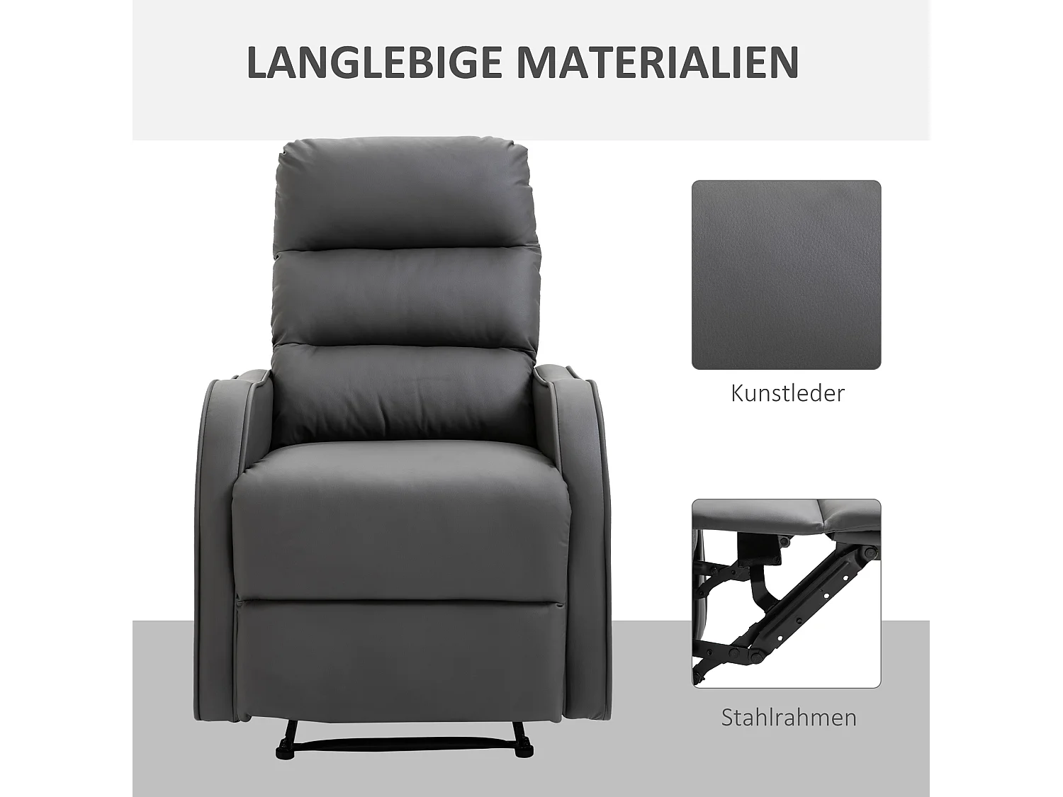 Fauteuil relax pivotant grigio con dossier inclinabile e porte‑boisson, microfibra, 125 kg