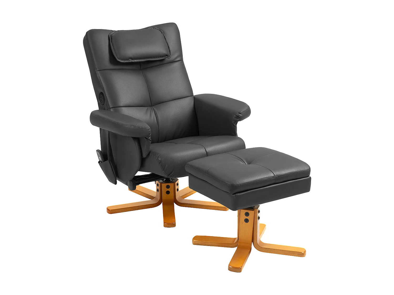 Fauteuil massant avec repose-pieds cuir synthétique noir salon rangement USB