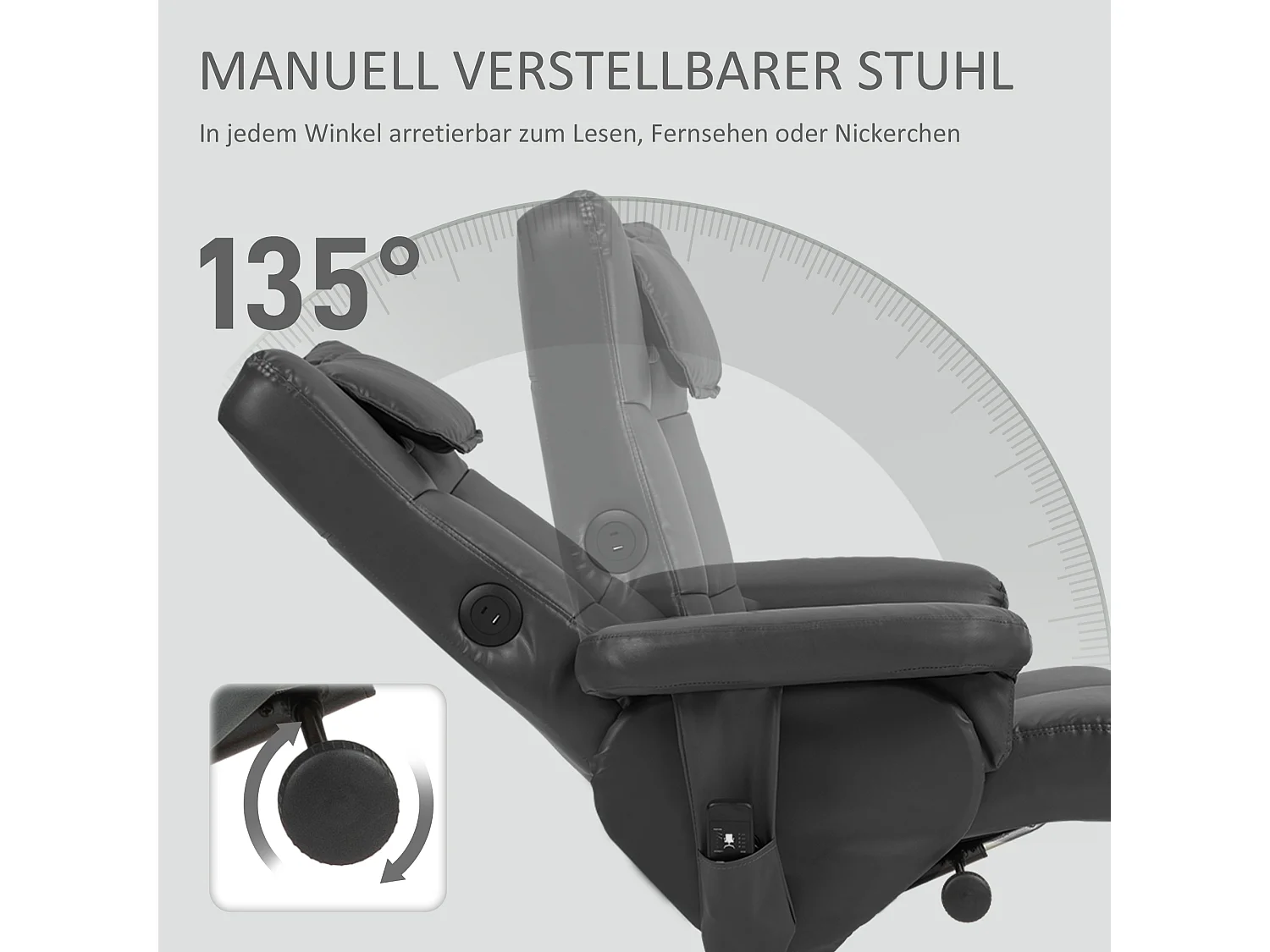 Fauteuil massant avec repose-pieds cuir synthétique noir salon rangement USB