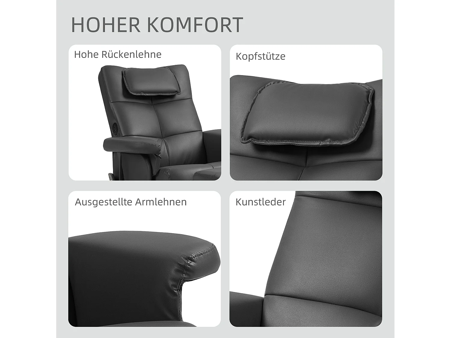 Fauteuil massant avec repose-pieds cuir synthétique noir salon rangement USB