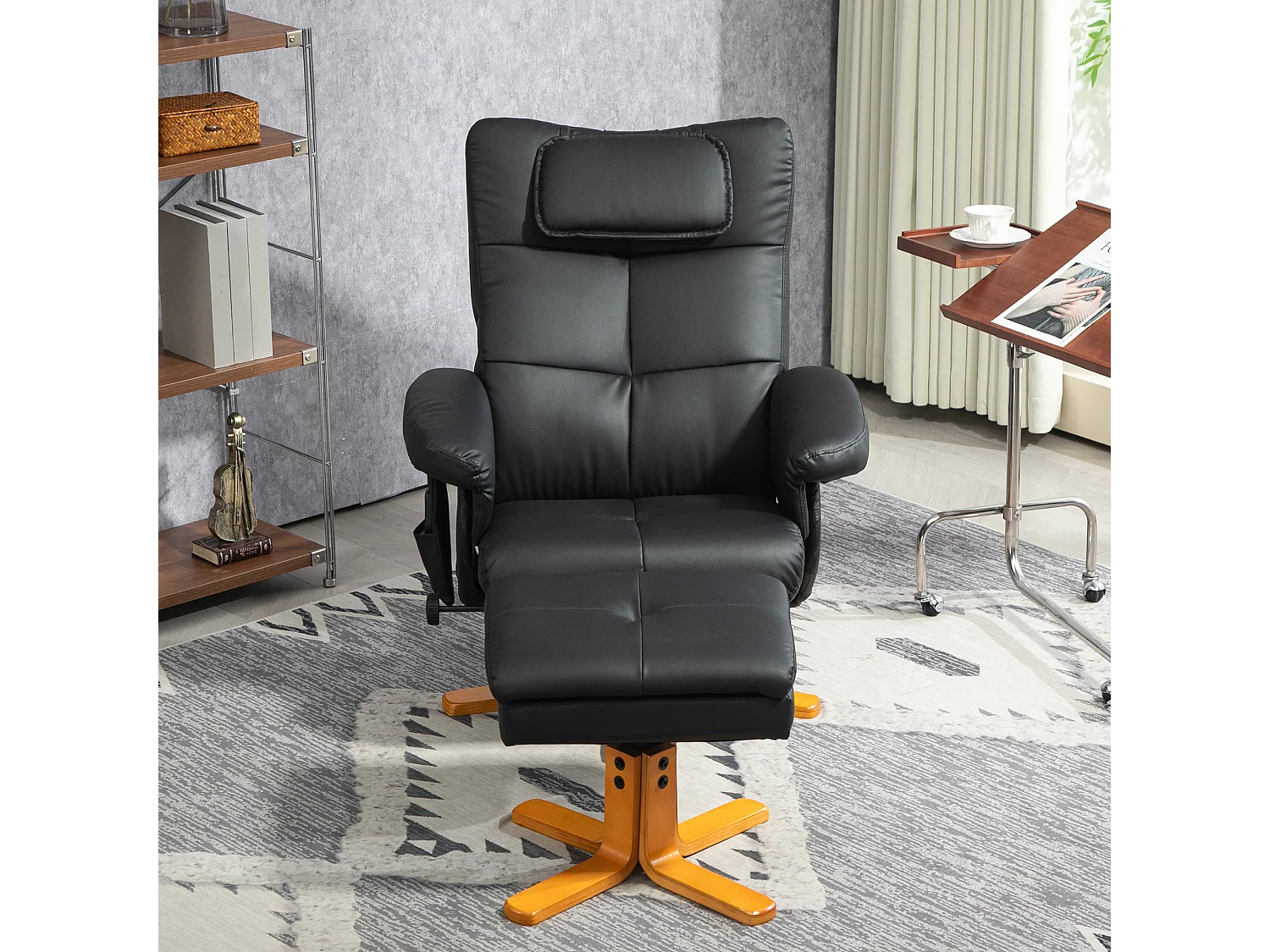 Fauteuil massant avec repose-pieds cuir synthétique noir salon rangement USB