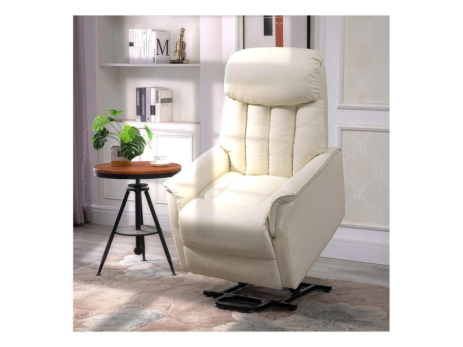 Fauteuil releveur électrique avec fonction inclinable, repose-pieds, simili cuir beige 80x94x104 cm