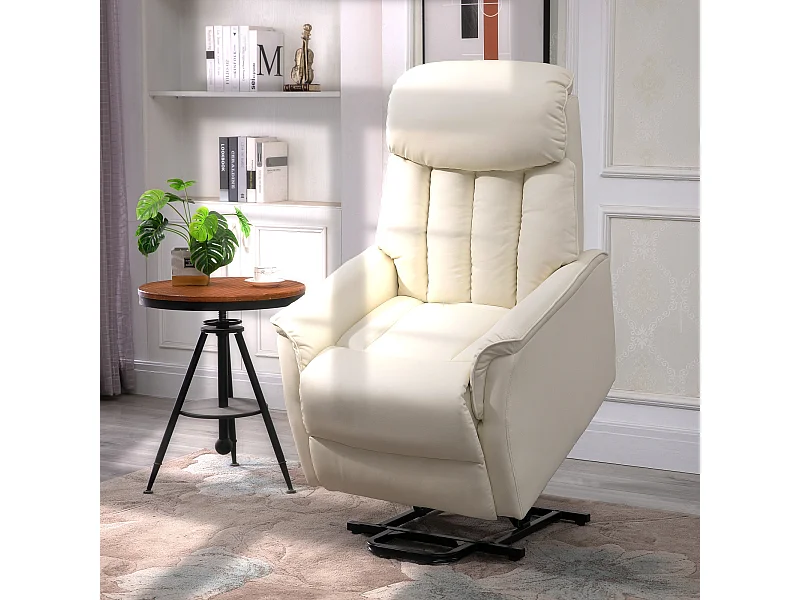 Fauteuil releveur électrique avec fonction inclinable, repose-pieds, simili cuir beige 80x94x104 cm