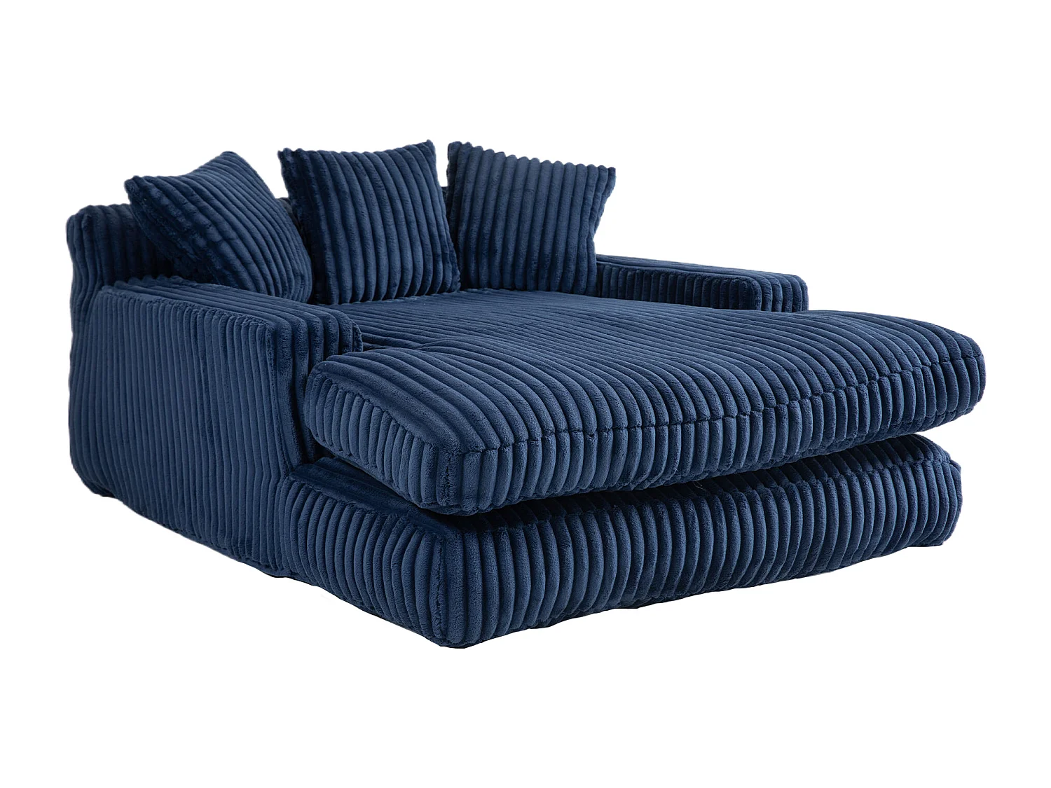 Sofá Lounge de Veludo Cordão 1 Lugar com 3 Almofadas Sala Escritório Azul Marinho 125x155x63 cm