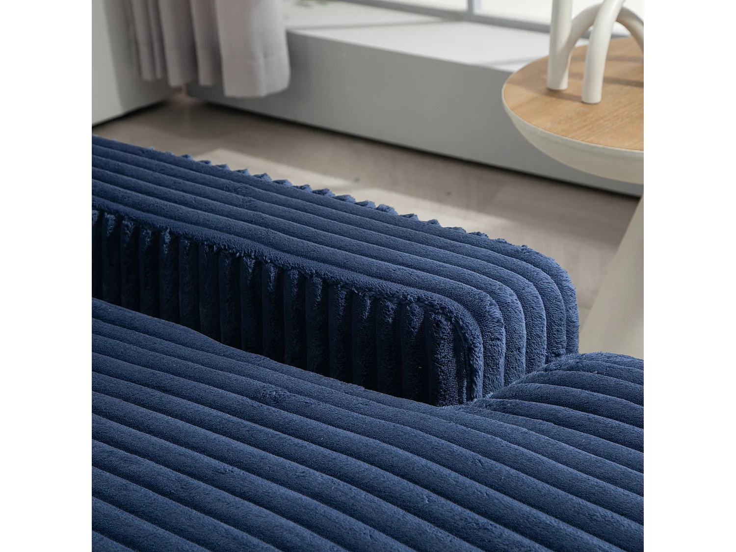 Sofá Lounge de Veludo Cordão 1 Lugar com 3 Almofadas Sala Escritório Azul Marinho 125x155x63 cm