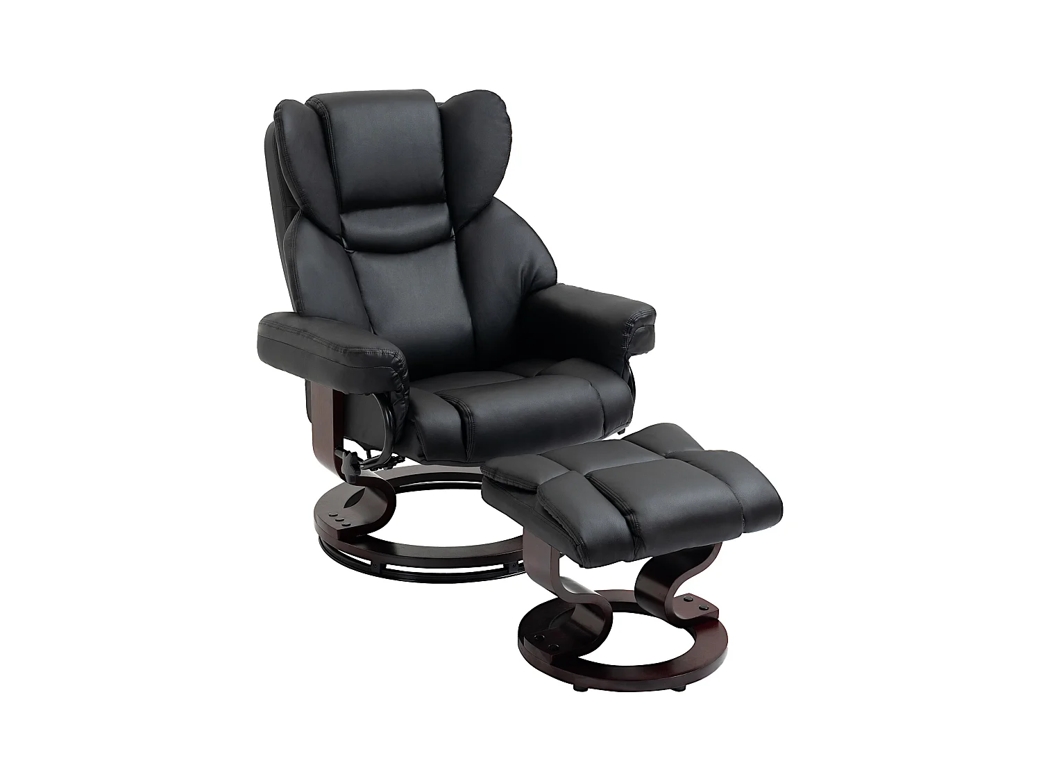 Sillón relax con reposapiés en piel sintética negra, reclinable y giratorio, 80x79x100 cm