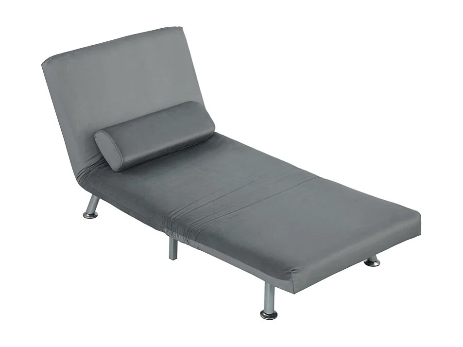 Fauteuil pliant avec fonction lit, fauteuil inclinable pliable aspetto velours, dossier réglable, 75 x 70 x 75 cm, grigio