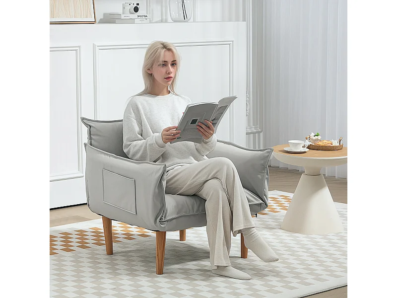Fauteuil 2‑en‑1 in microfibra con cuscino regolabile e assito al sole grigio chiaro
