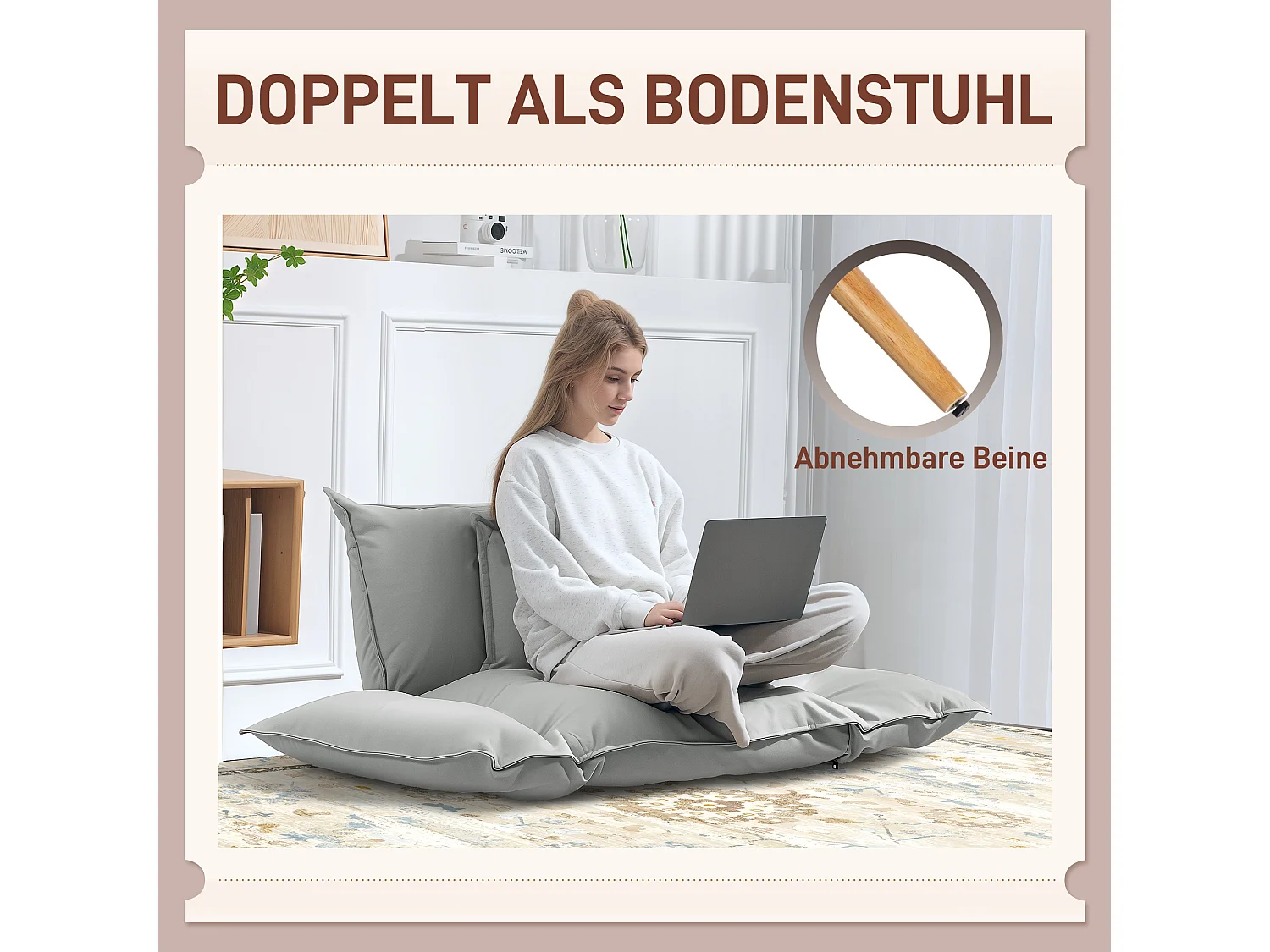 Fauteuil 2‑en‑1 in microfibra con cuscino regolabile e assito al sole grigio chiaro