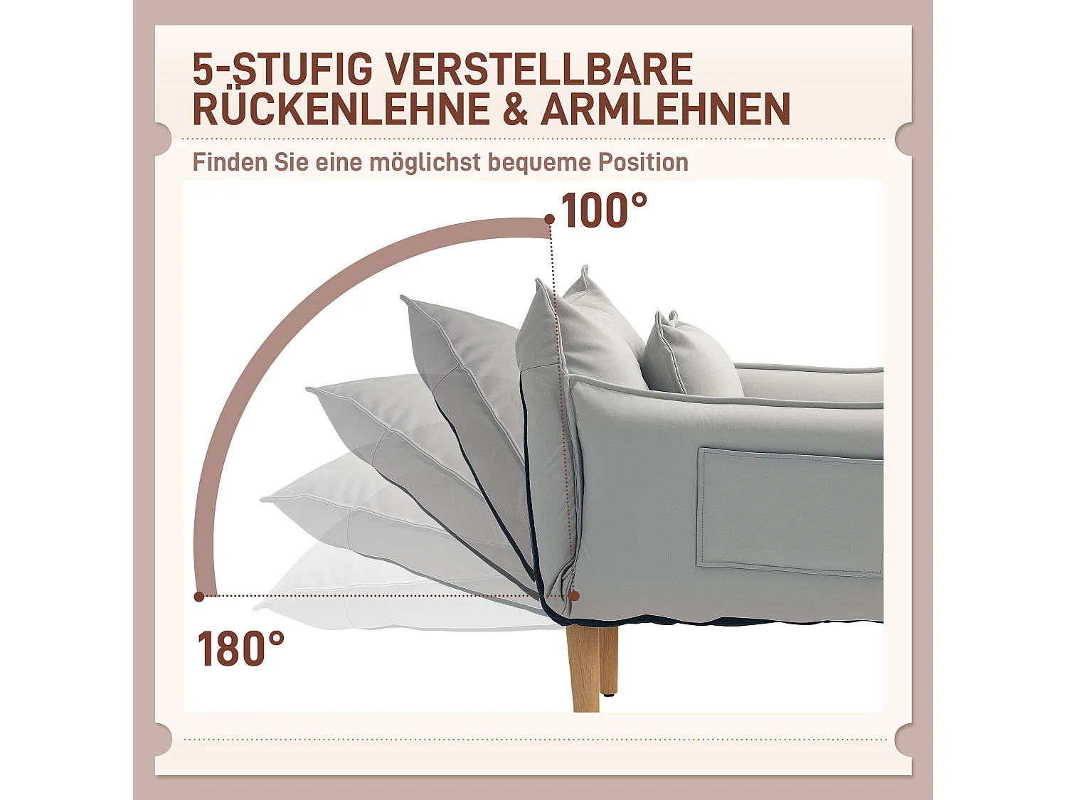 Fauteuil 2‑en‑1 in microfibra con cuscino regolabile e assito al sole grigio chiaro