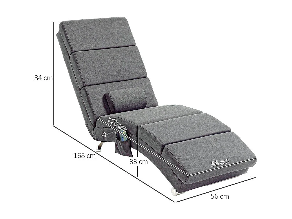Fauteuil relax électrique tissu con massaggio 5 modalità dossier haut pliable gris foncé