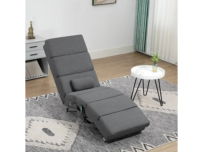Fauteuil relax électrique tissu con massaggio 5 modalità dossier haut pliable gris foncé