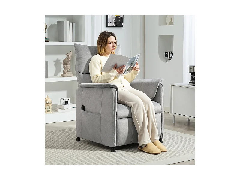 Poltrona elétrica Relax de veludo sintético com memória e controle remoto, apoio para os pés, sala de estar e quarto, cinza