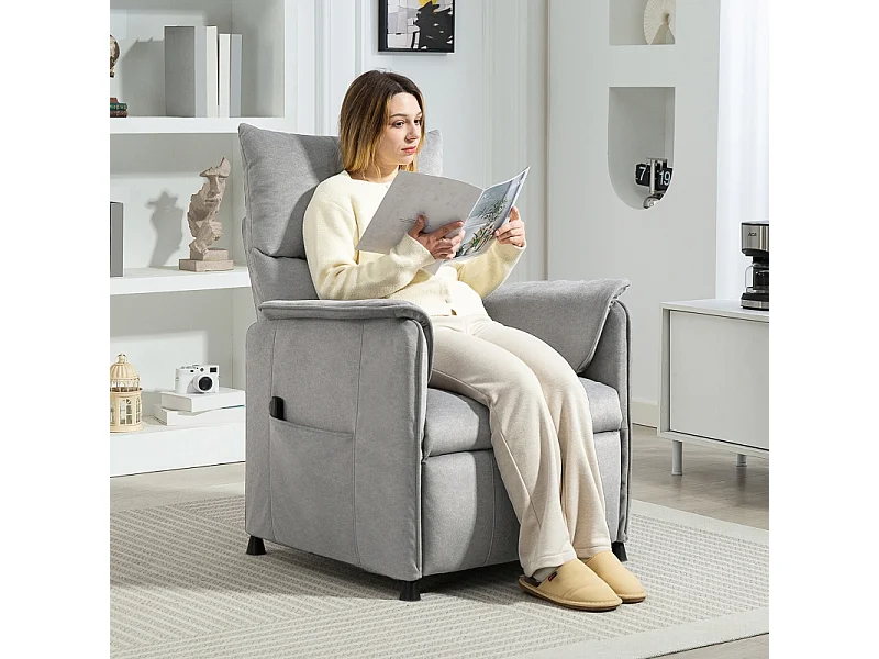 Fauteuil Relax Elettrico in Velours Imitation con Mémoire et Télécommande, Repose-Pieds, Salon et Chambre, Gris