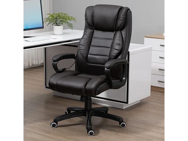 Fauteuil de Bureau Ergonomique con Massage, Chaise de Direction Vibrante con Dossier Haut et Hauteur Réglable, Marron