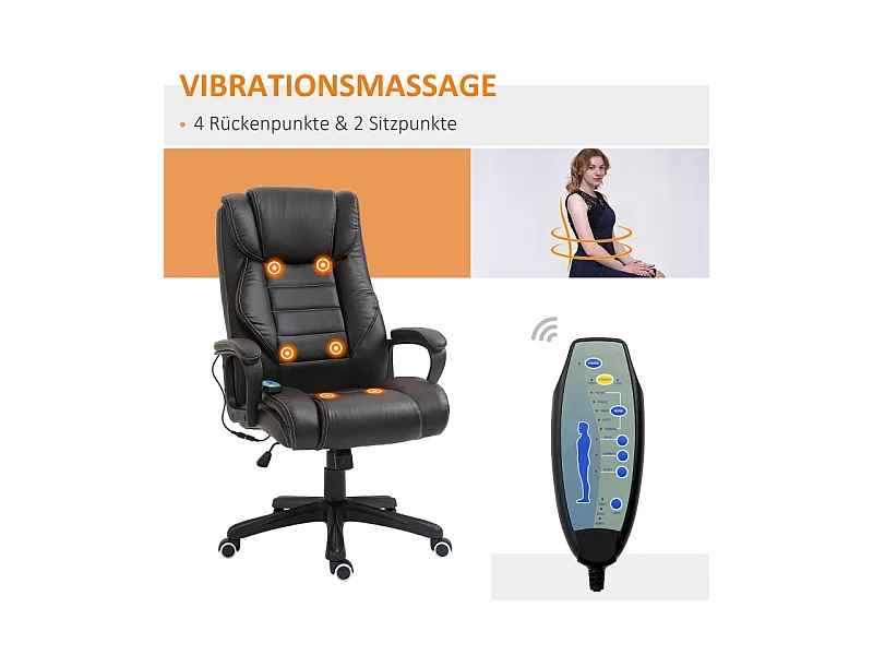 Fauteuil de Bureau Ergonomique con Massage, Chaise de Direction Vibrante con Dossier Haut et Hauteur Réglable, Marron