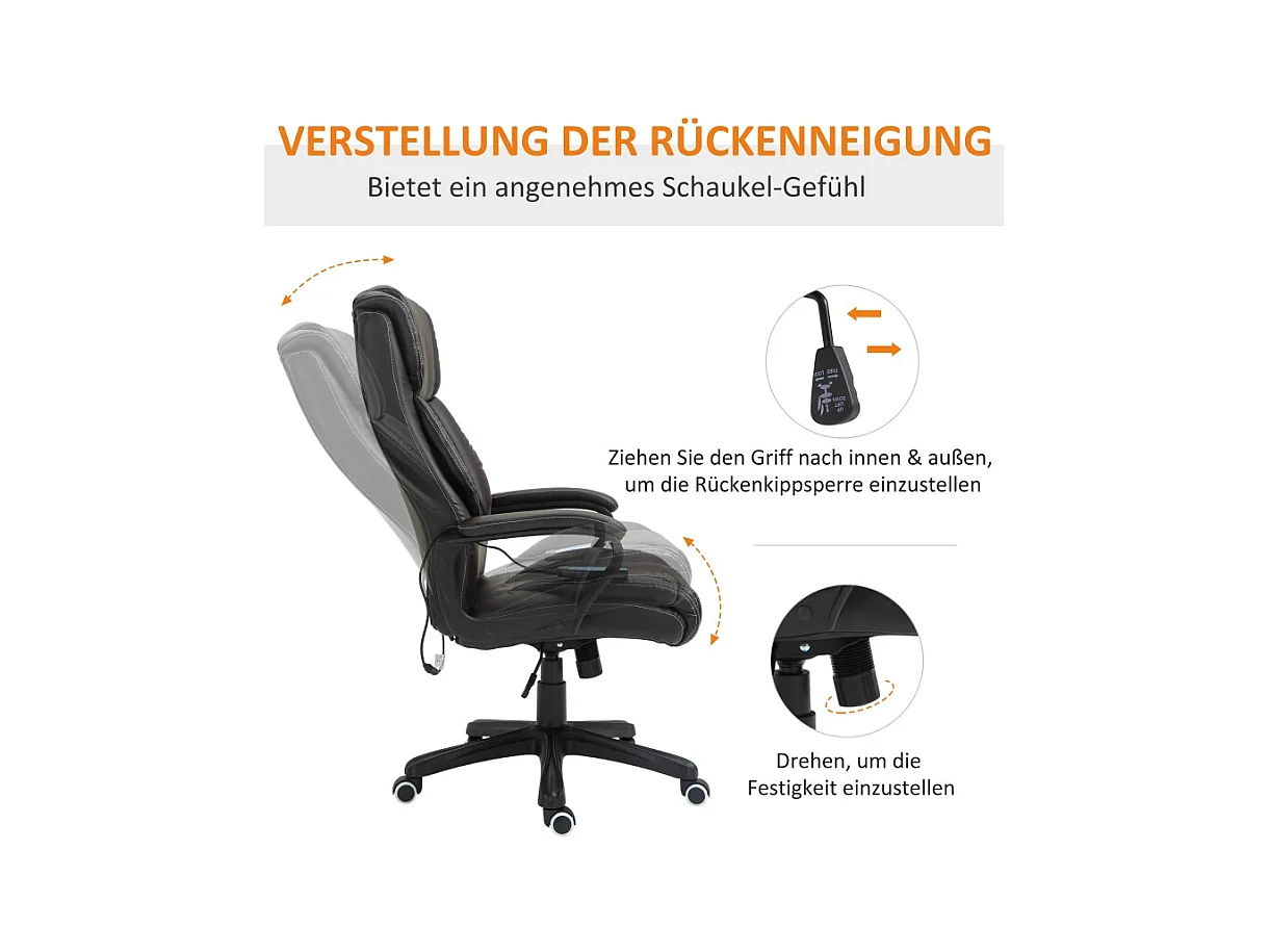 Fauteuil de Bureau Ergonomique con Massage, Chaise de Direction Vibrante con Dossier Haut et Hauteur Réglable, Marron