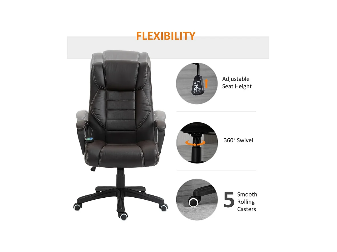 Fauteuil de Bureau Ergonomique con Massage, Chaise de Direction Vibrante con Dossier Haut et Hauteur Réglable, Marron