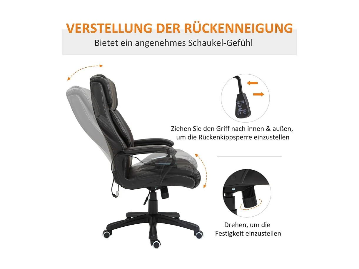 Fauteuil de Bureau Ergonomique con Massage, Chaise de Direction Vibrante con Dossier Haut et Hauteur Réglable, Marron