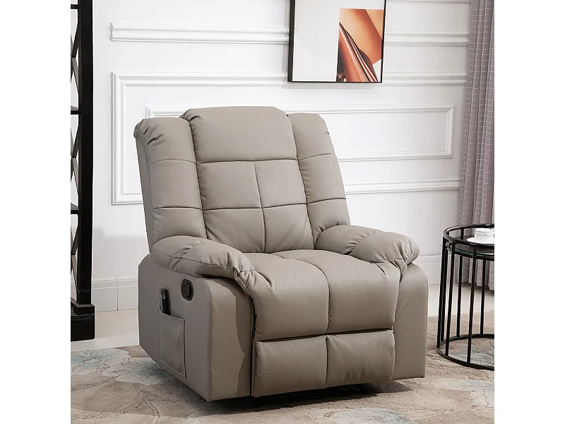 Poltrona de massagem elétrica em couro sintético com encosto reclinável e apoio para os pés, cinza, 94x99x99 cm