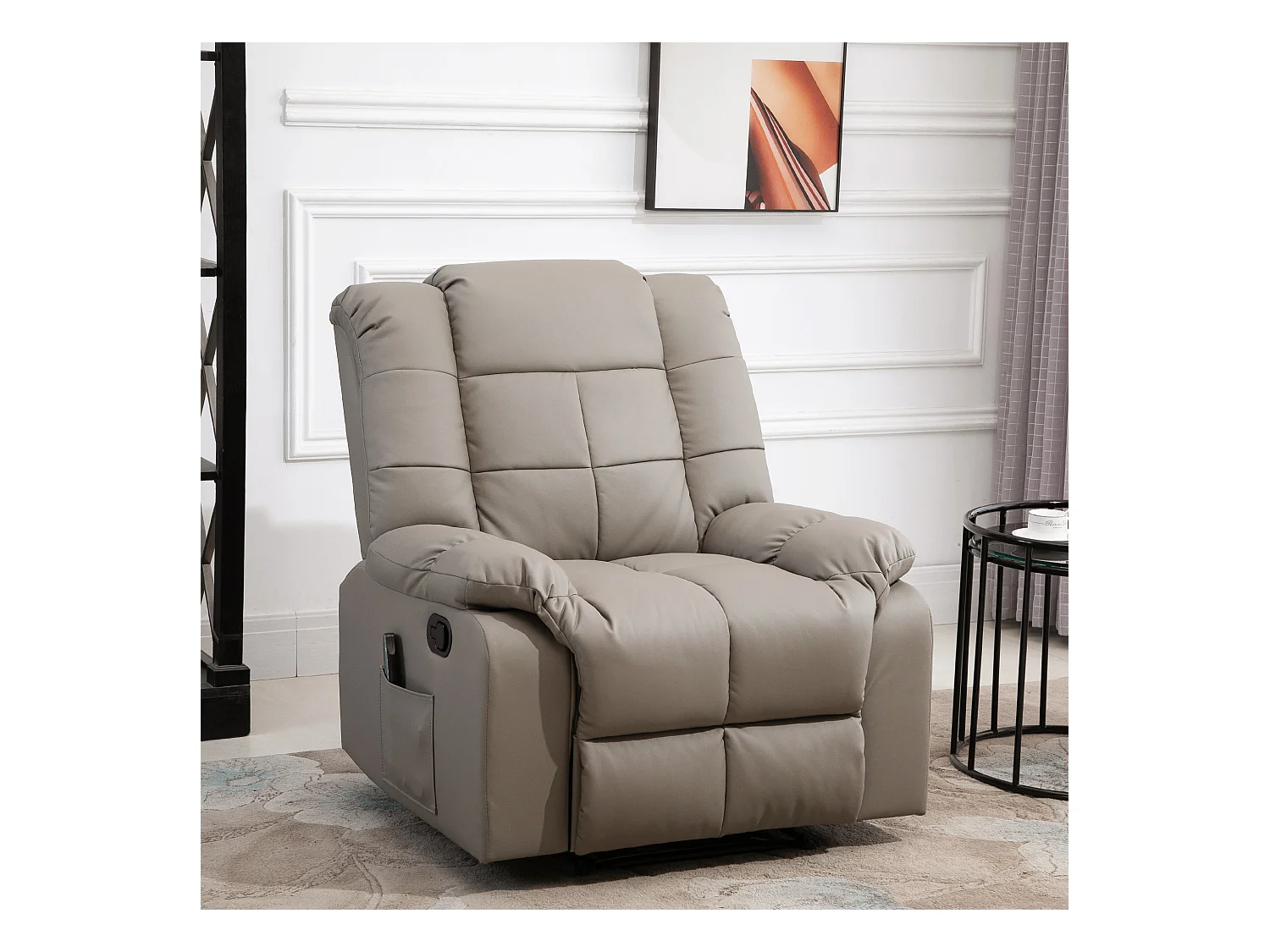 Rubinetto elettrico massiccio in cuoio sintetico con dossier inclinabile e poggiapiedi, grigio, 94x99x99 cm
