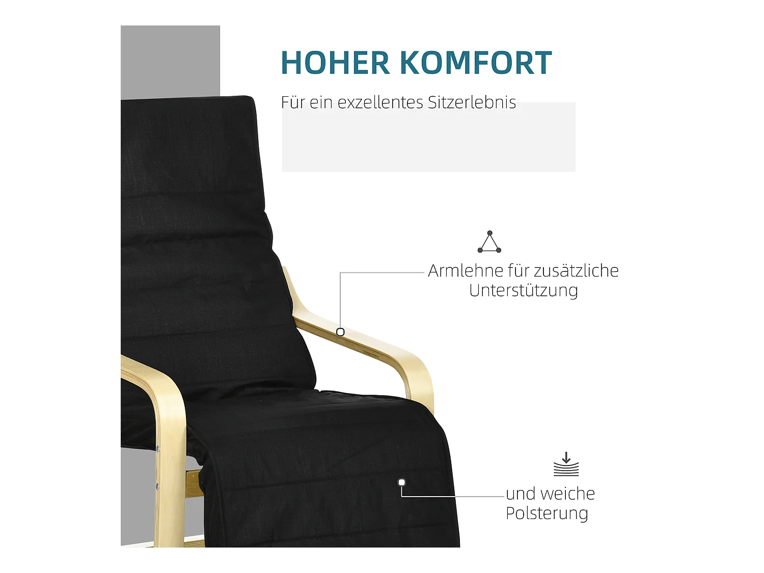 Fauteuil balancement lin noir avec repose-pieds réglable bois de bouleau 66,5x94x100 cm