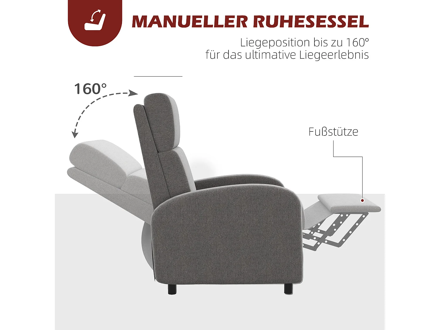 Fernsehsessel Relaxsessel mit Liegefunktion Leinenoptik, Fußstütze, até 120 kg