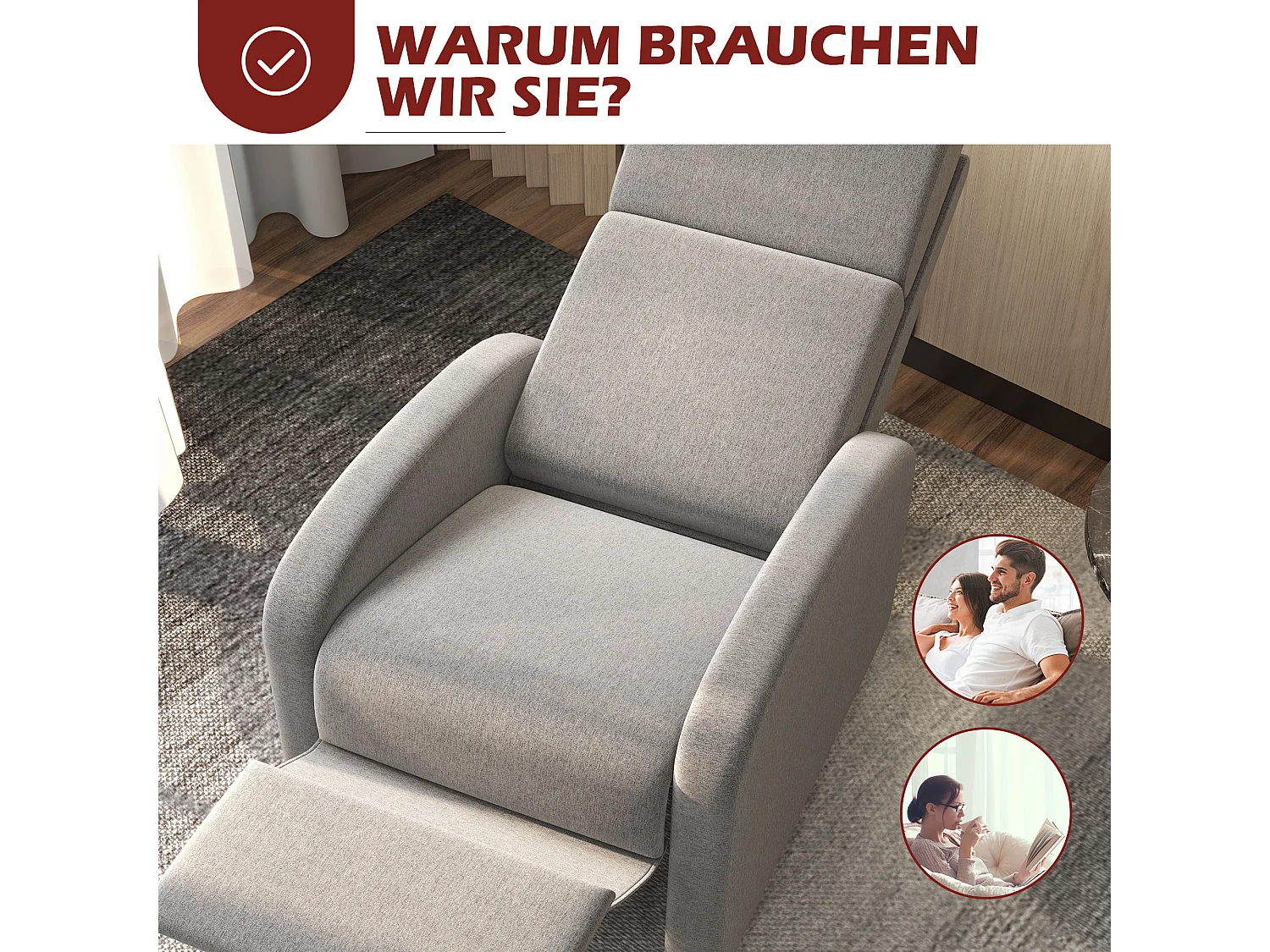 Fernsehsessel Relaxsessel mit Liegefunktion Leinenoptik, Fußstütze, até 120 kg