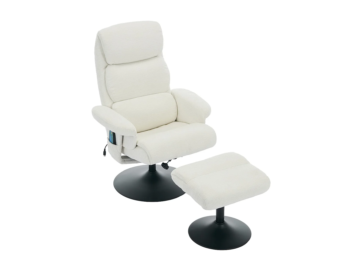 Fauteuil Relax Massant con Chauffage et Repose-Pieds, Pivot 360°, Chenille, Salon et Chambre, Bianco