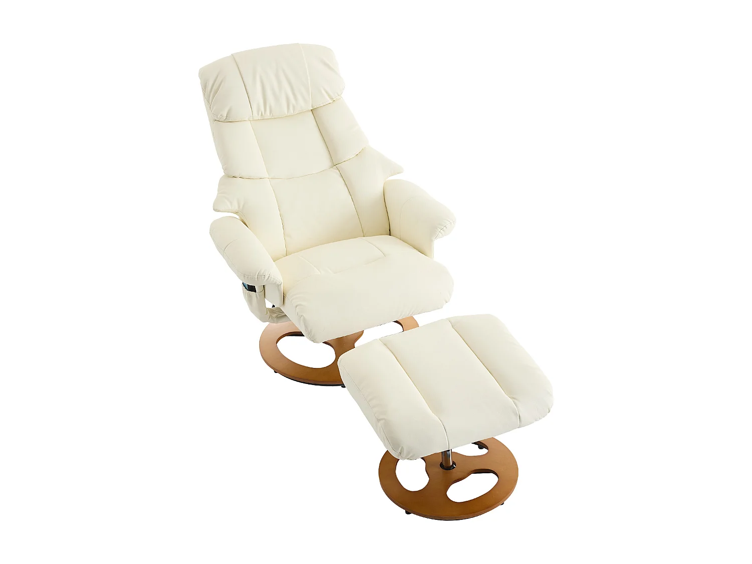 Fauteuil Relax Massant con Chauffage et Repose-Pieds, Pivot 360°, PU, ​​Salon et Bureau, Bianco
