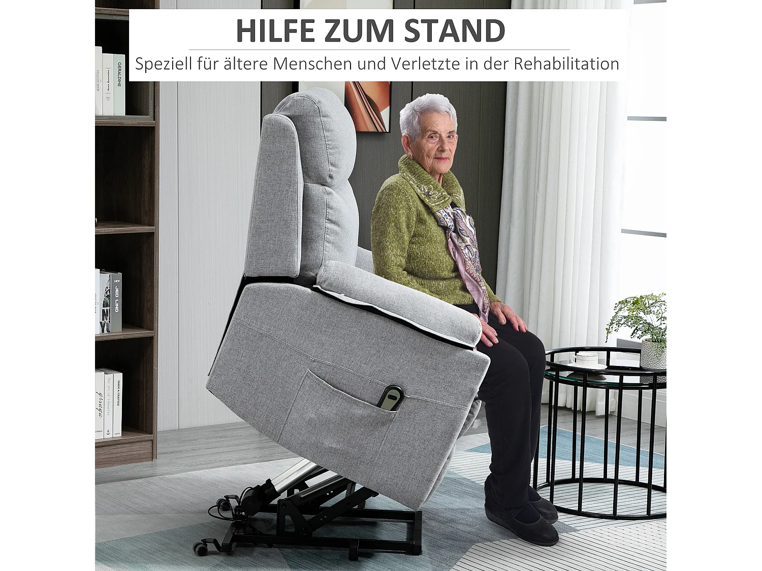 Fauteuil relax électrique gris avec moteur 1, ascenseur, télécommande, repose‑pieds, 120 kg