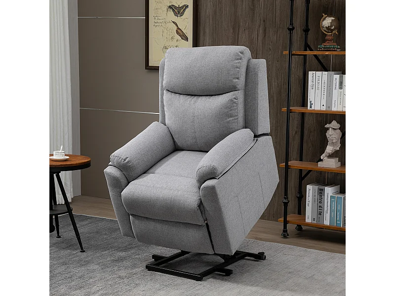 Fauteuil relax électrique gris avec moteur 1, ascenseur, télécommande, repose‑pieds, 120 kg