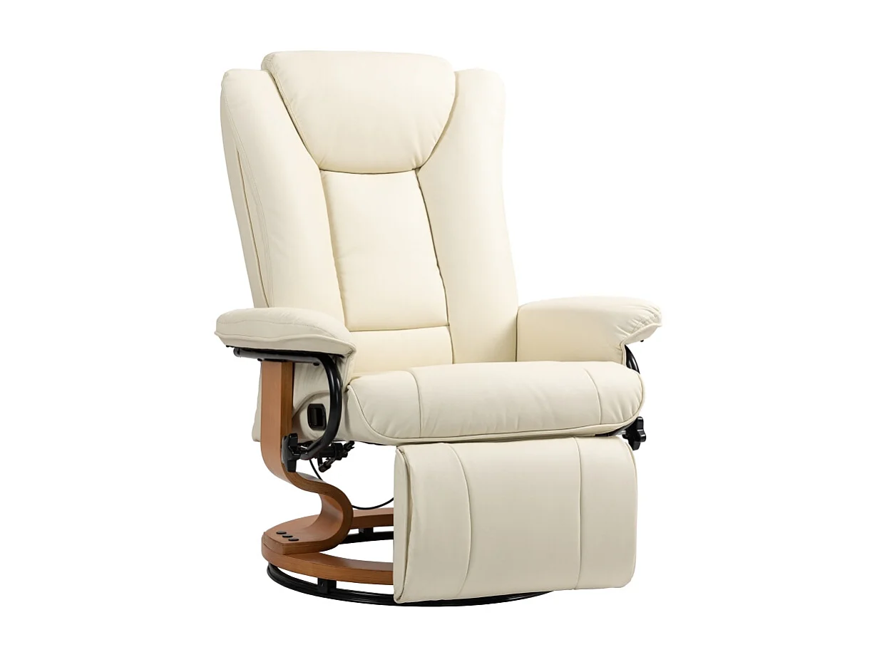 Fauteuil relax inclinable pivotant cuir synthétique avec repose‑pieds crème 150 kg