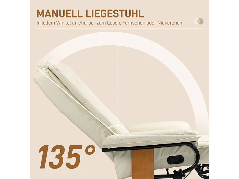 Fauteuil relax inclinable pivotant cuir synthétique avec repose‑pieds crème 150 kg