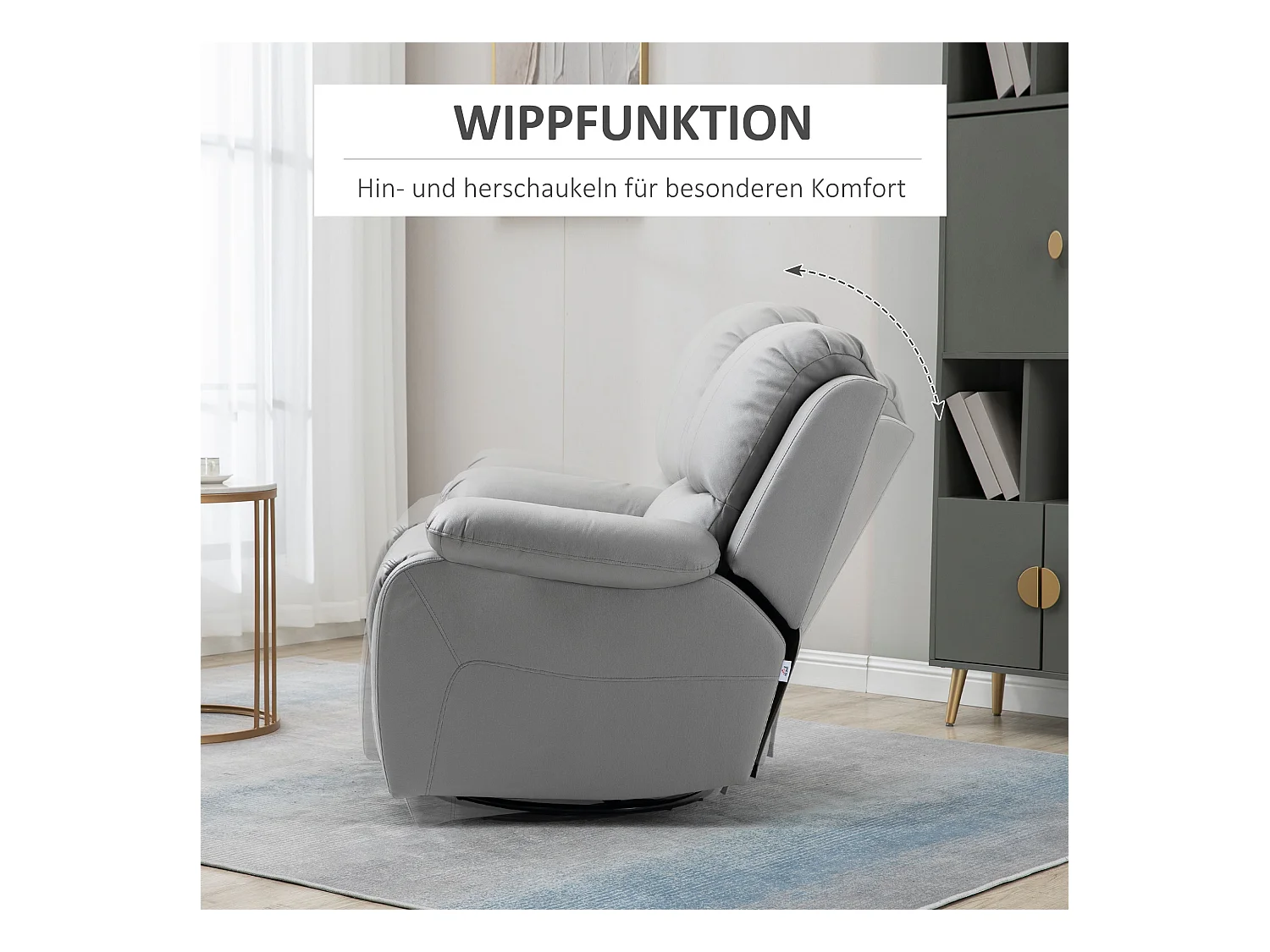 Sillón relax giratorio 135° con reposapiés, poliéster gris, 72x71x60cm, salón