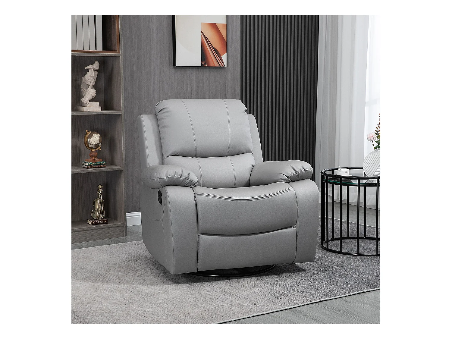 Poltrona relax giratória 135° com apoio para os pés, poliéster cinza, 72x71x60cm, sala de estar