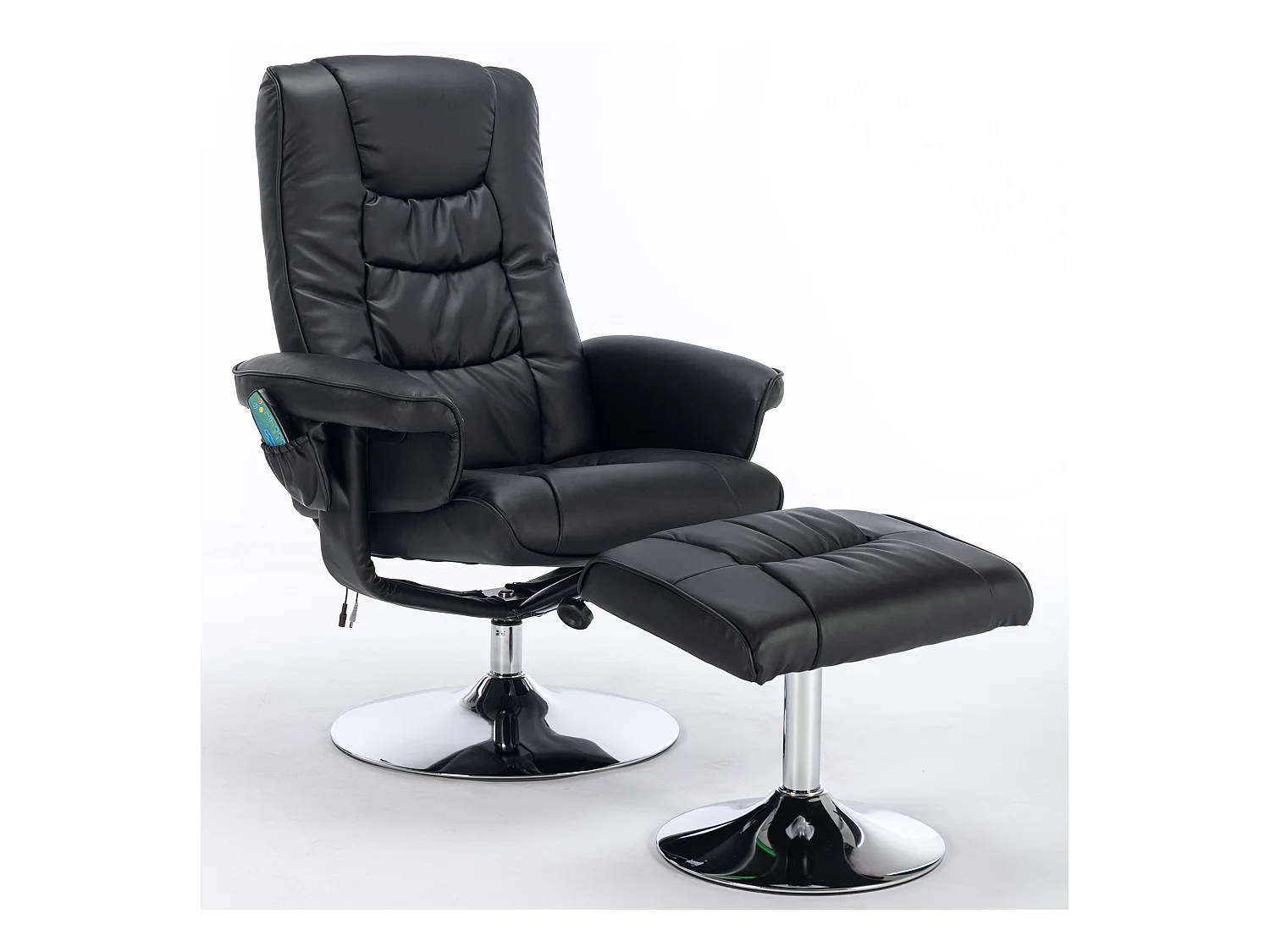 Sillón de masaje de PU con reposapiés de 5 puntos para sala de estar y dormitorio, color negro