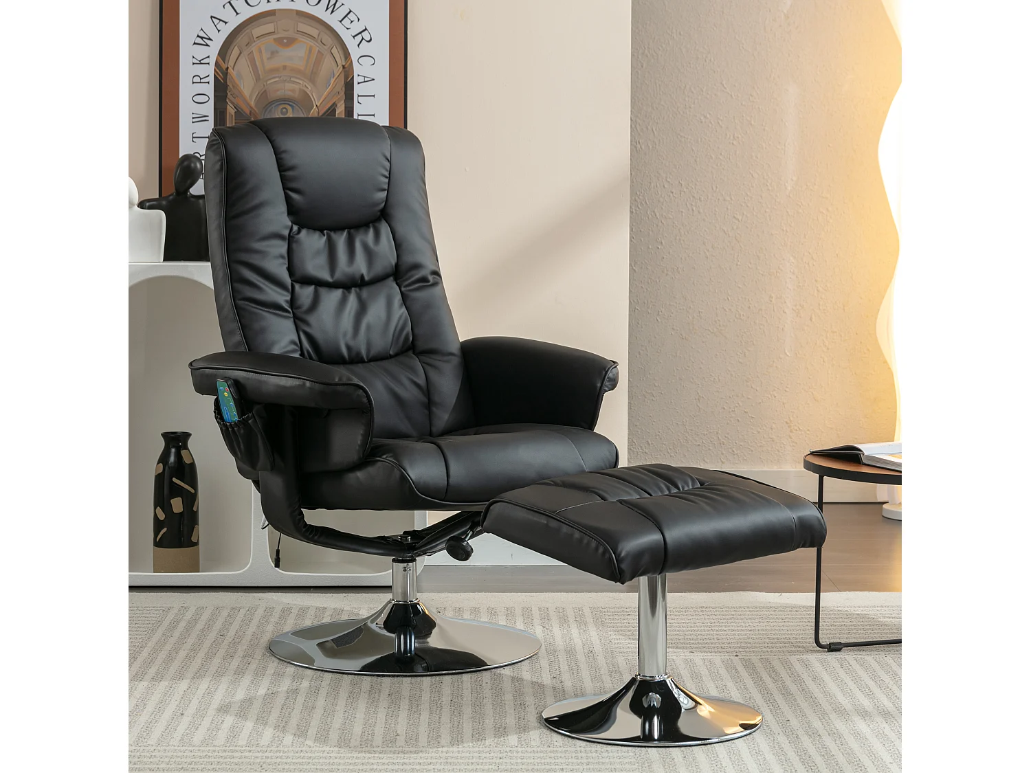 Fauteuil massaggio PU avec repose-pieds 5 punti pour salon chambre noir