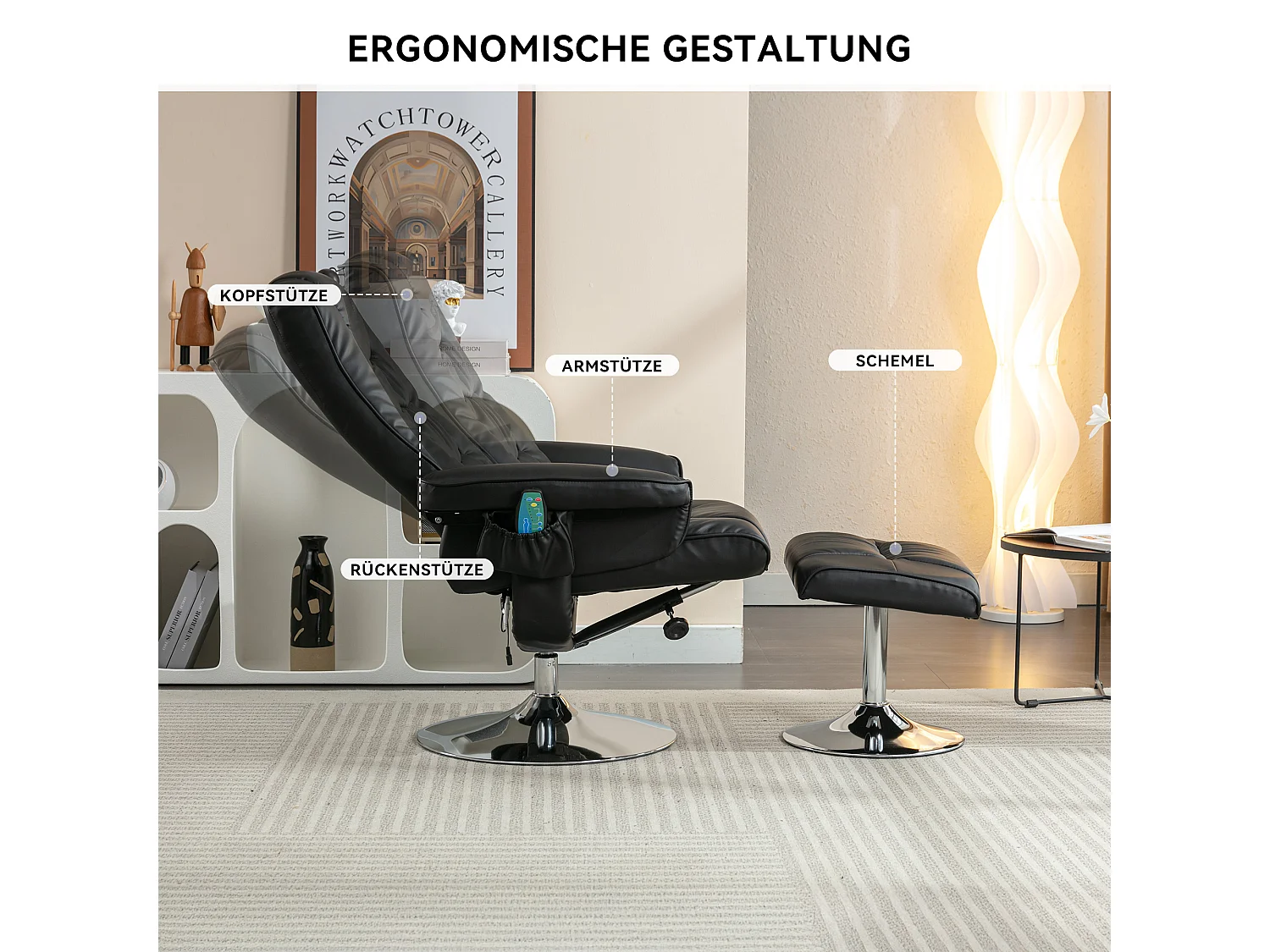 Fauteuil massaggio PU avec repose-pieds 5 punti pour salon chambre noir