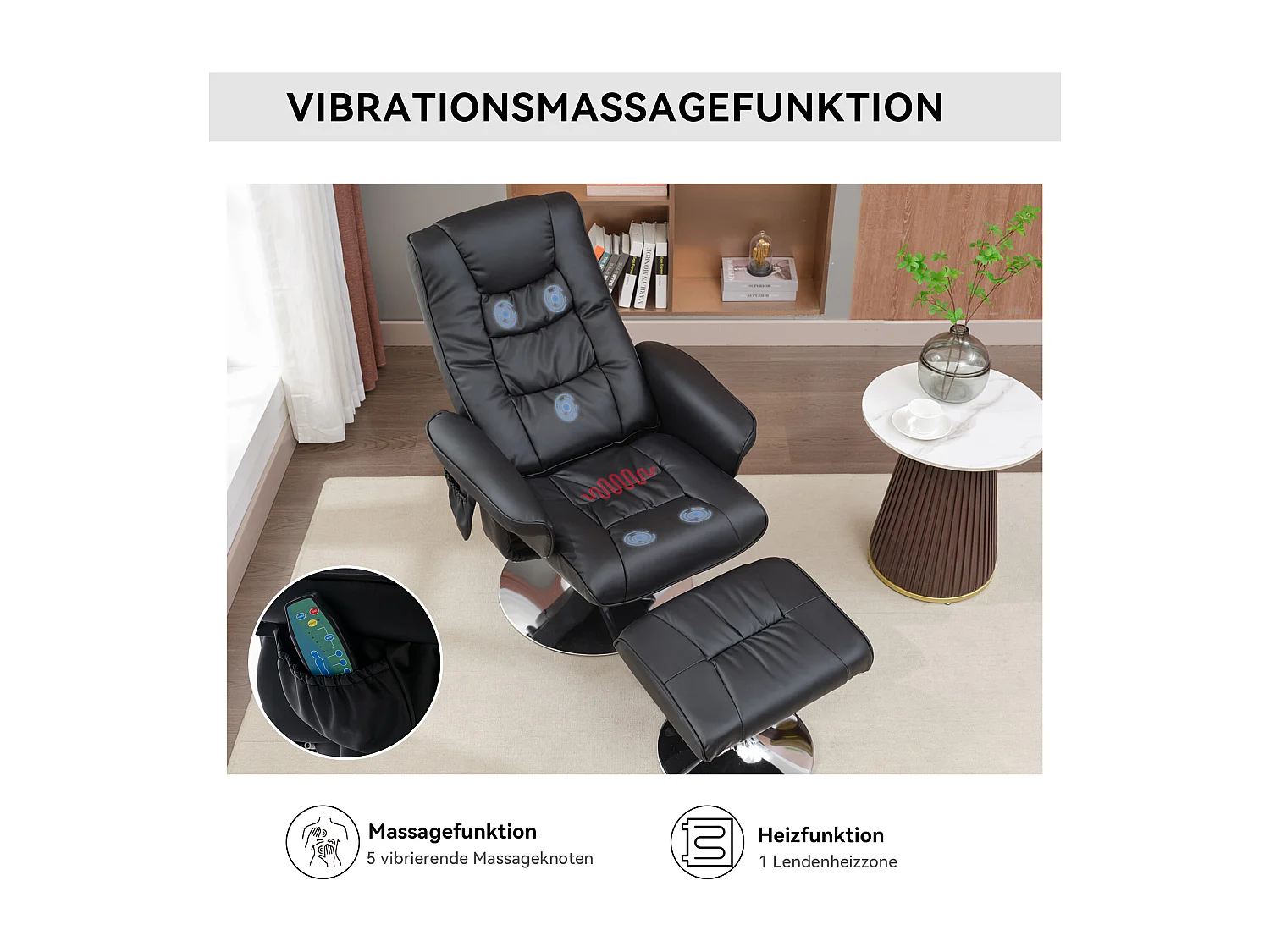 Fauteuil massaggio PU avec repose-pieds 5 punti pour salon chambre noir