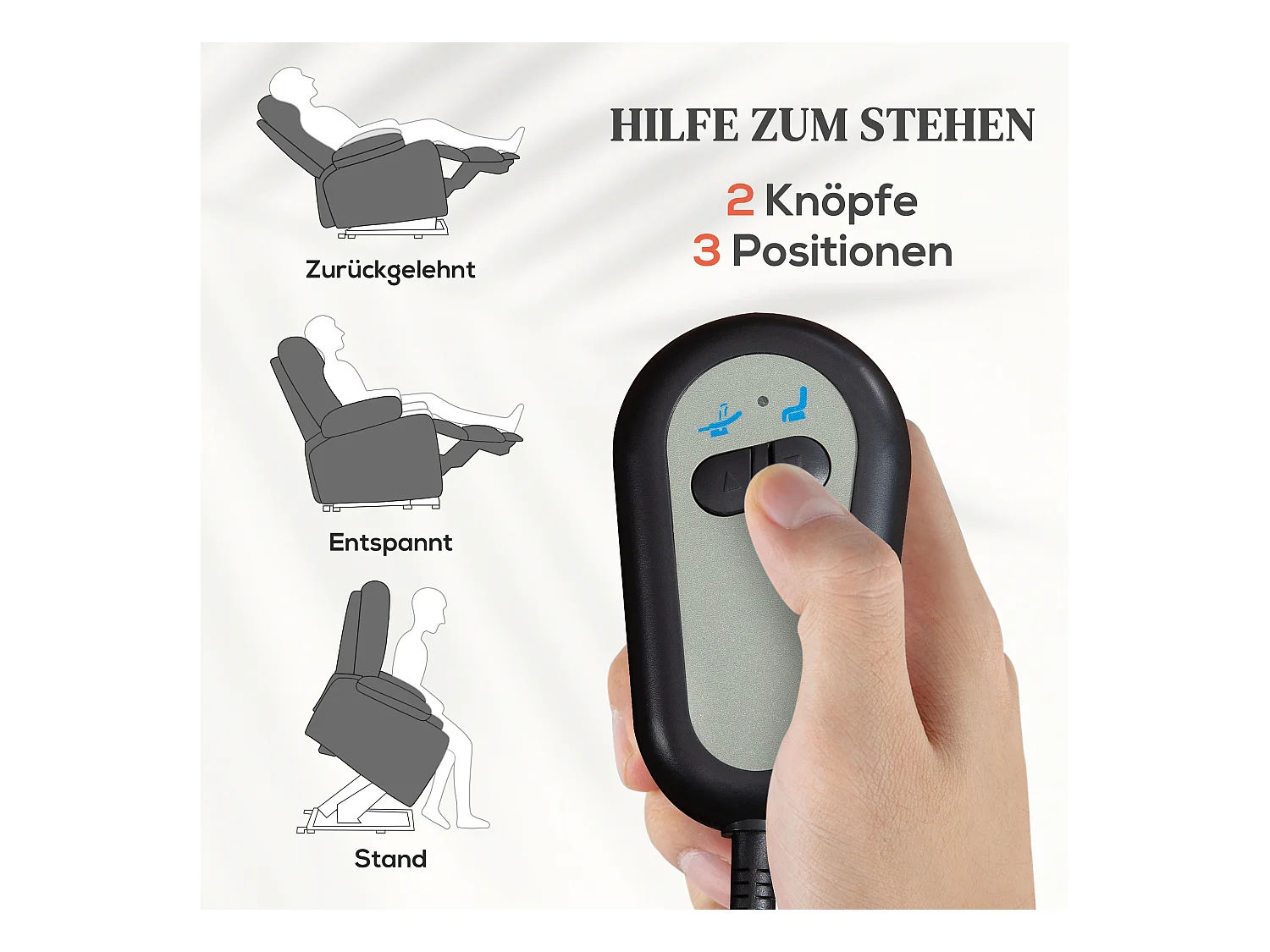 Sillón reclinable eléctrico con elevación, masaje, calefacción y muelles ensacados para salón