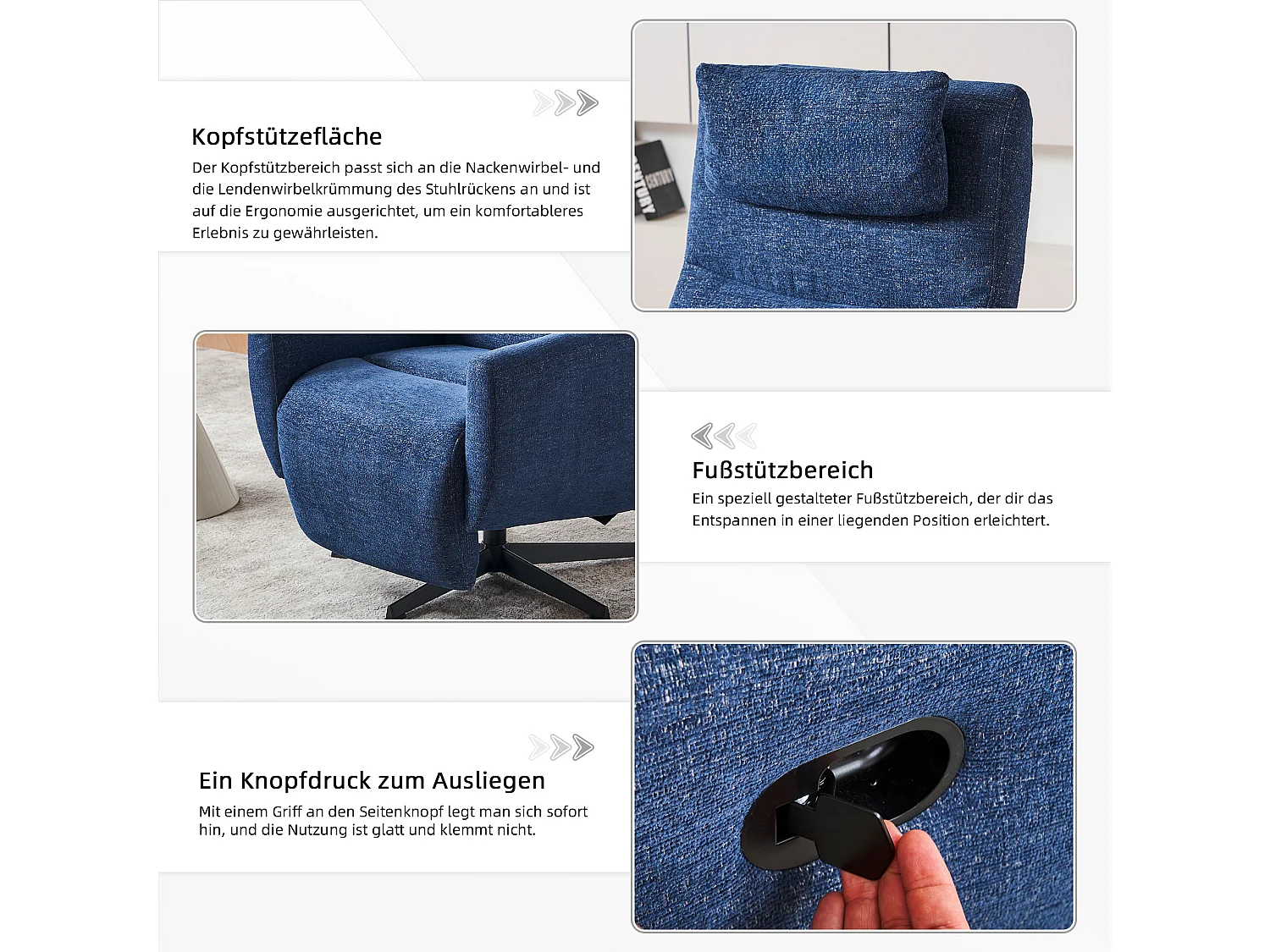 Fauteuil relax ciniglia inclinabile con riposo-pieds rotazione 360° pour salon chambre bleu