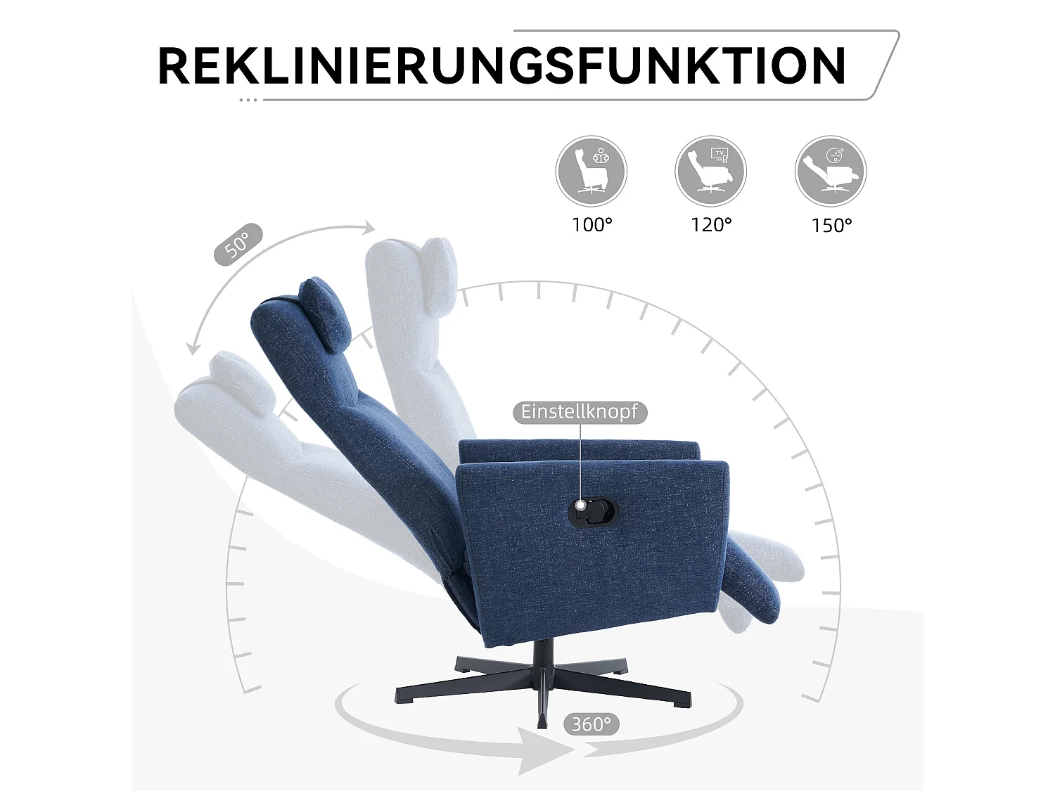 Fauteuil relax ciniglia inclinabile con riposo-pieds rotazione 360° pour salon chambre bleu