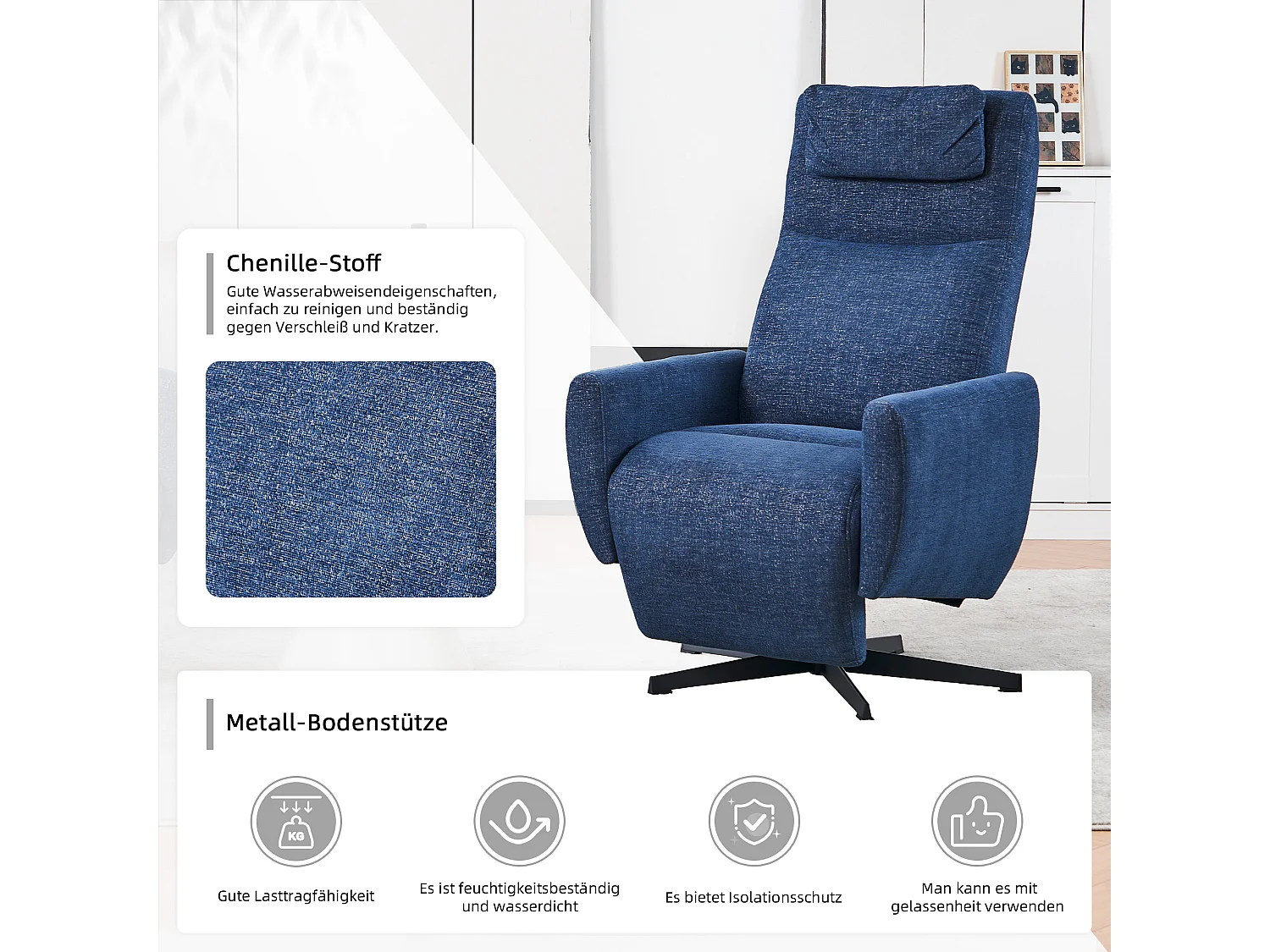 Fauteuil relax ciniglia inclinabile con riposo-pieds rotazione 360° pour salon chambre bleu